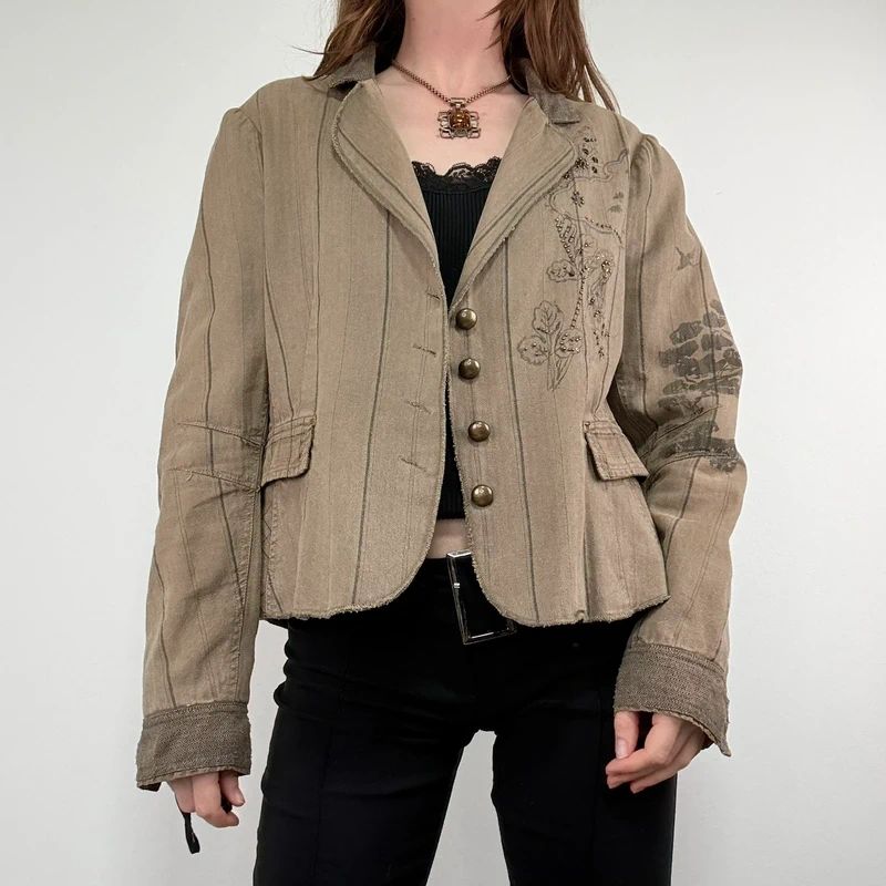 khaki tweed pinstripe fitted grunge fairy Derhy blazer