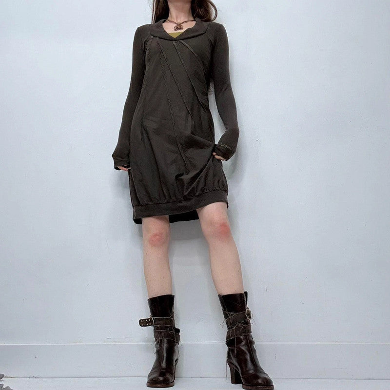 brown slouchy puff mini dress