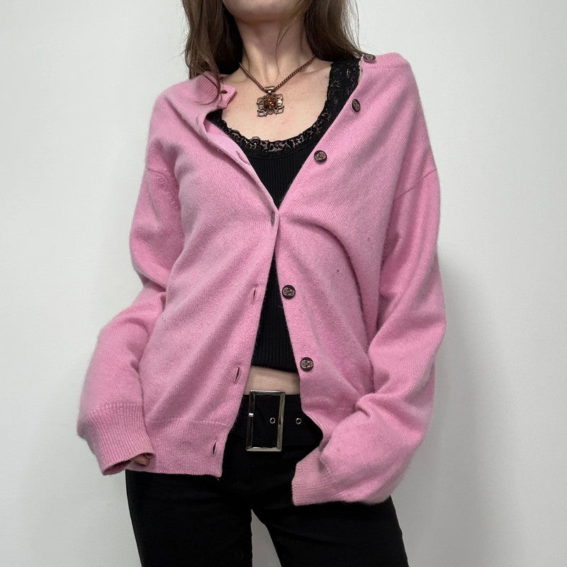 pink cashmere knitted slouchy oversized cardigan