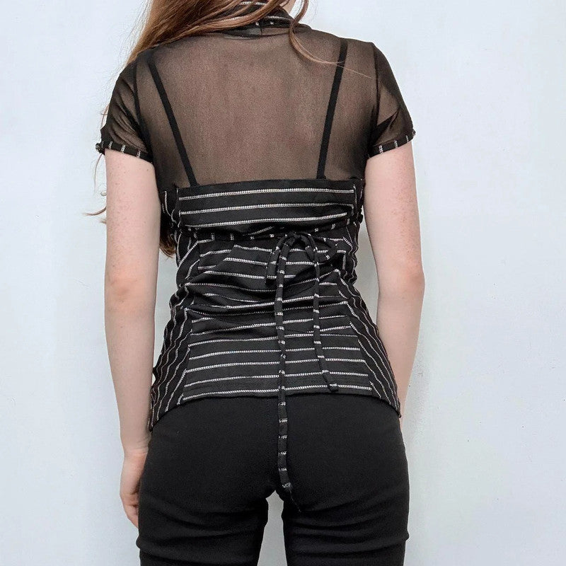 black pinstriped short sleeve shirt