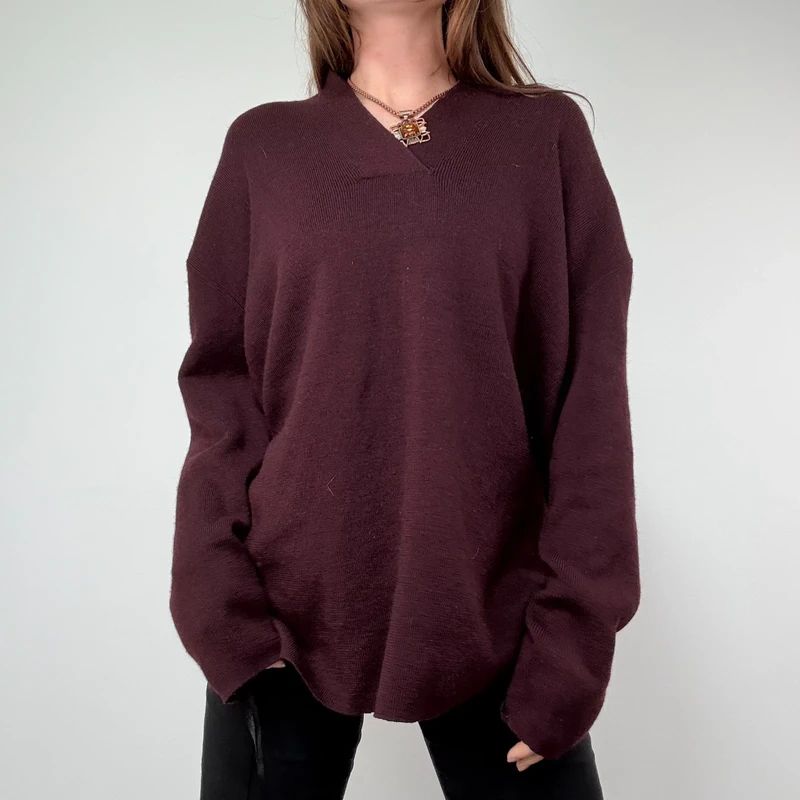 burgundy knitted slouchy wool jumper