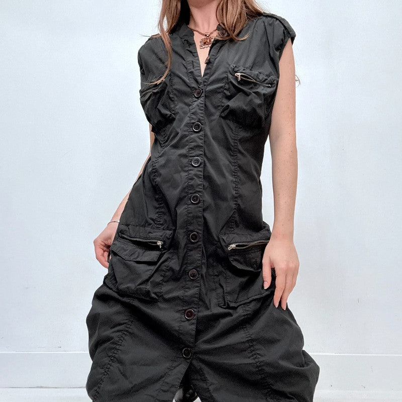 black button utility cargo dress