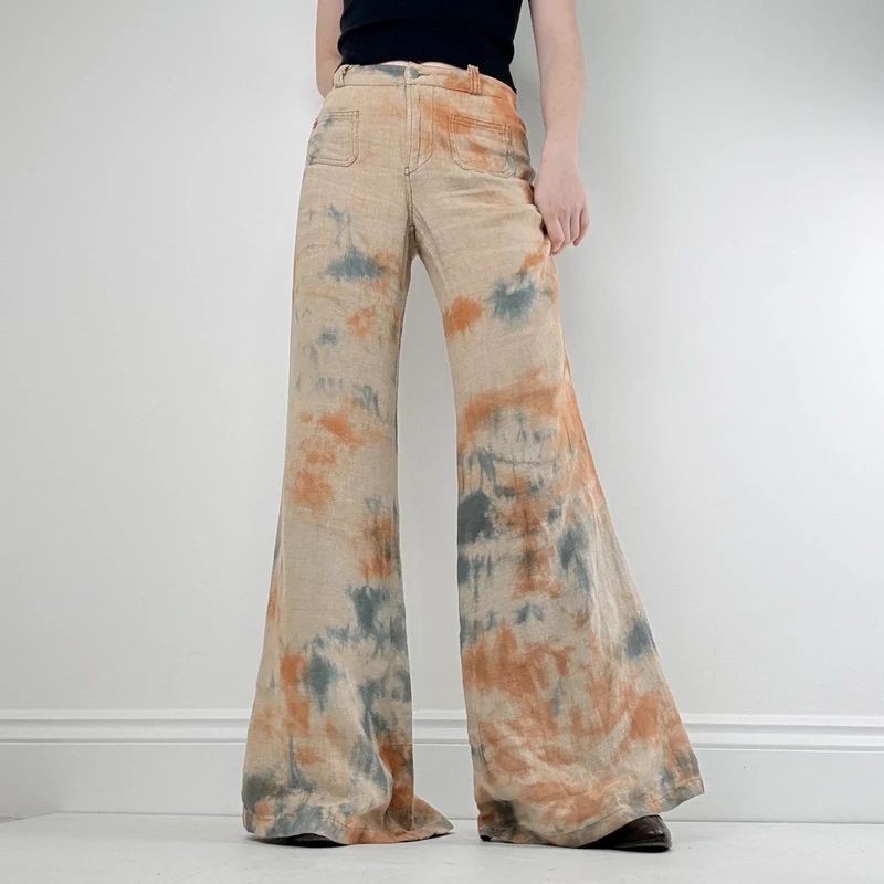 wide leg distressed dyed Linen trousers