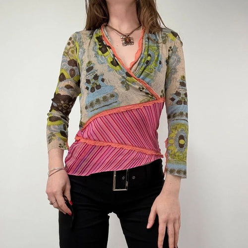 Asymmetric Printed Pinstripe Top