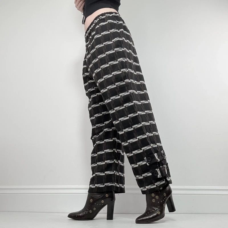 wide leg tartan checked structured trousers