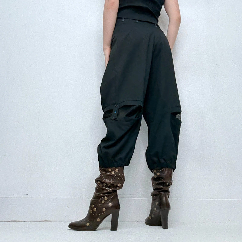 black structured barrel trousers