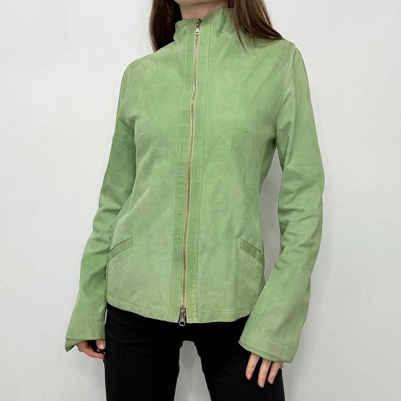 fitted green suede jacket