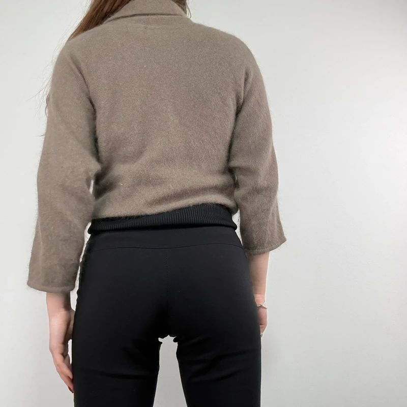 brown angora knit cropped slouchy cardigan