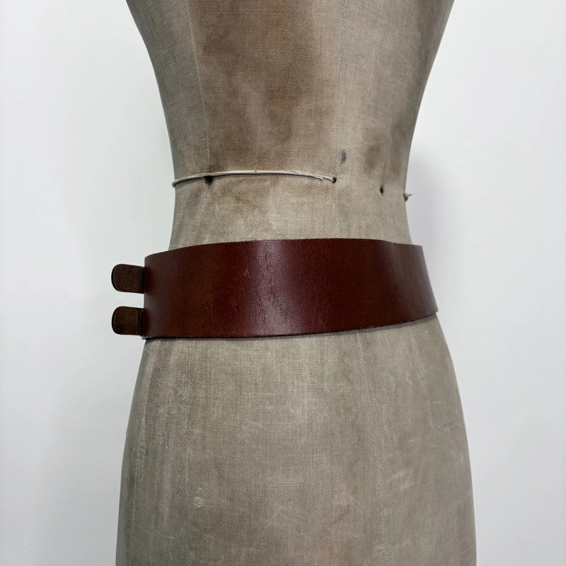 brown leather chunky buckl belt