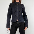 black napoleonic lace embellished cropped military jacket