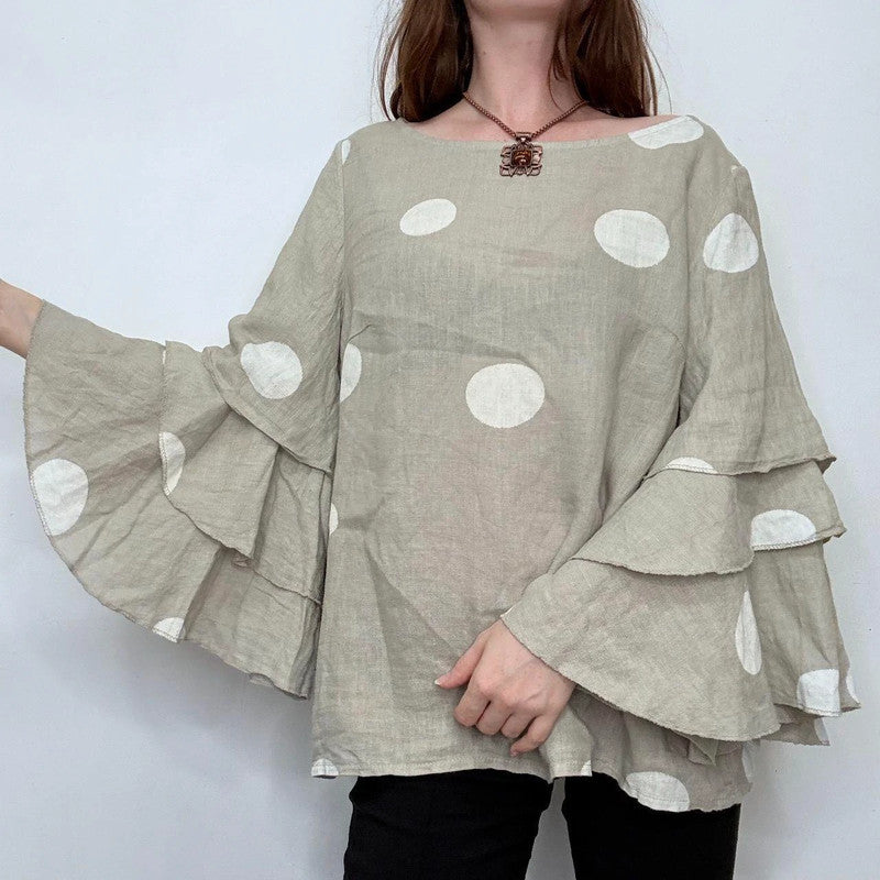polkadot ruffle linen shirt