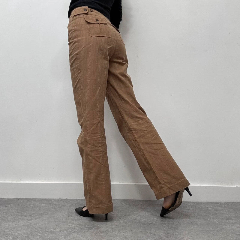 tan flare pinstripe pants