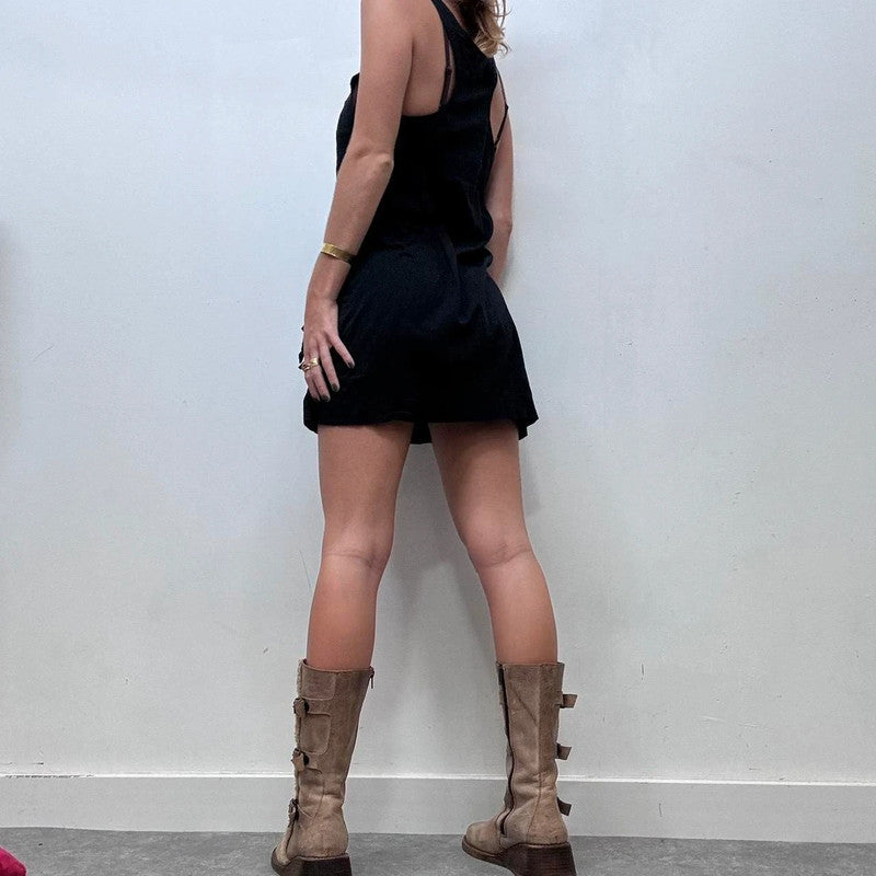 black mini buckle dress