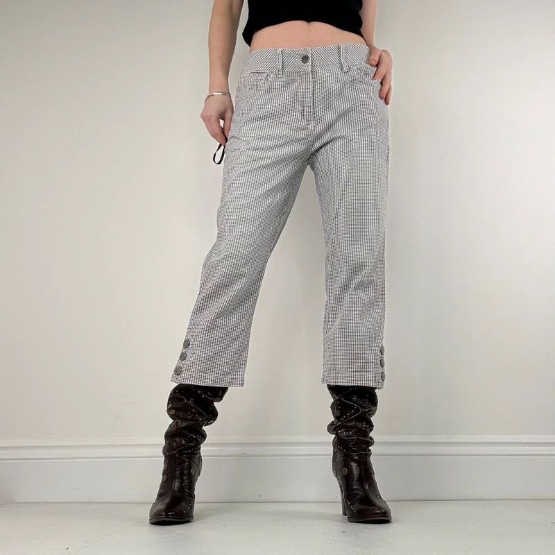 black and white cropped gingham capri trousers