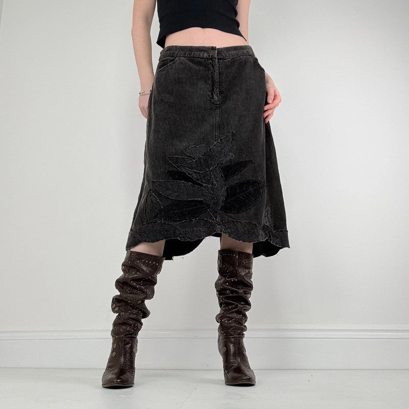 Rene Derhy dark grey cord midi skirt