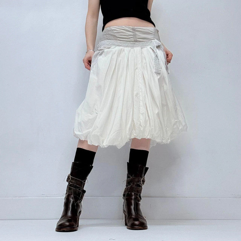 white gathered pleated puff skirt