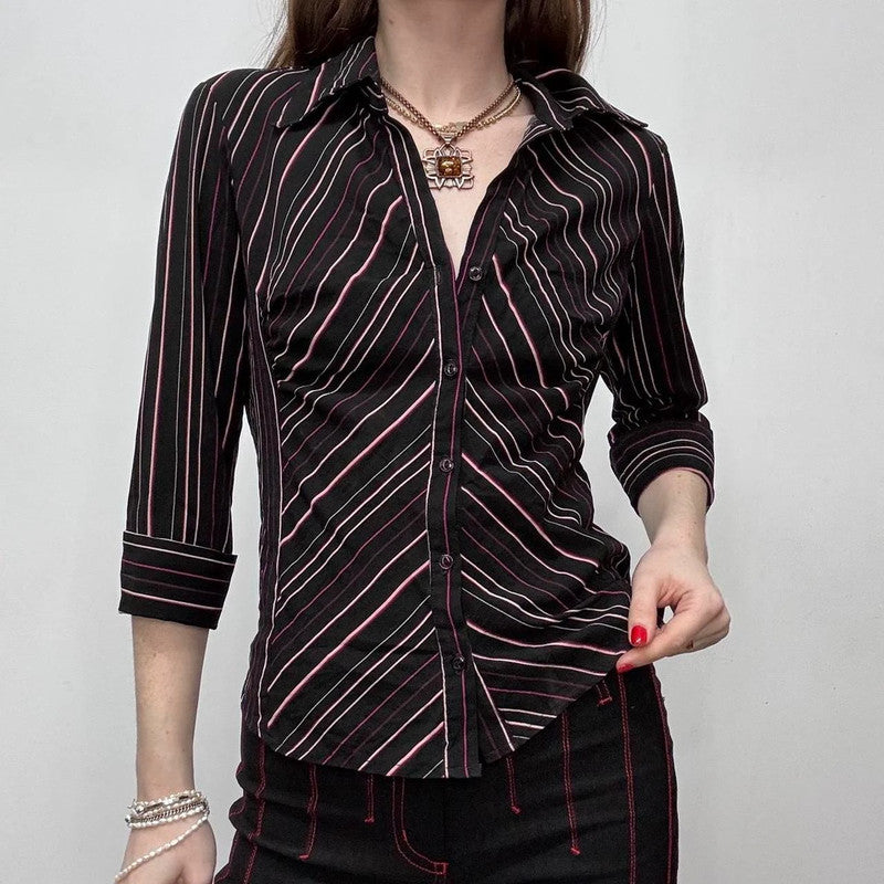 black pinstripe fitted shirt