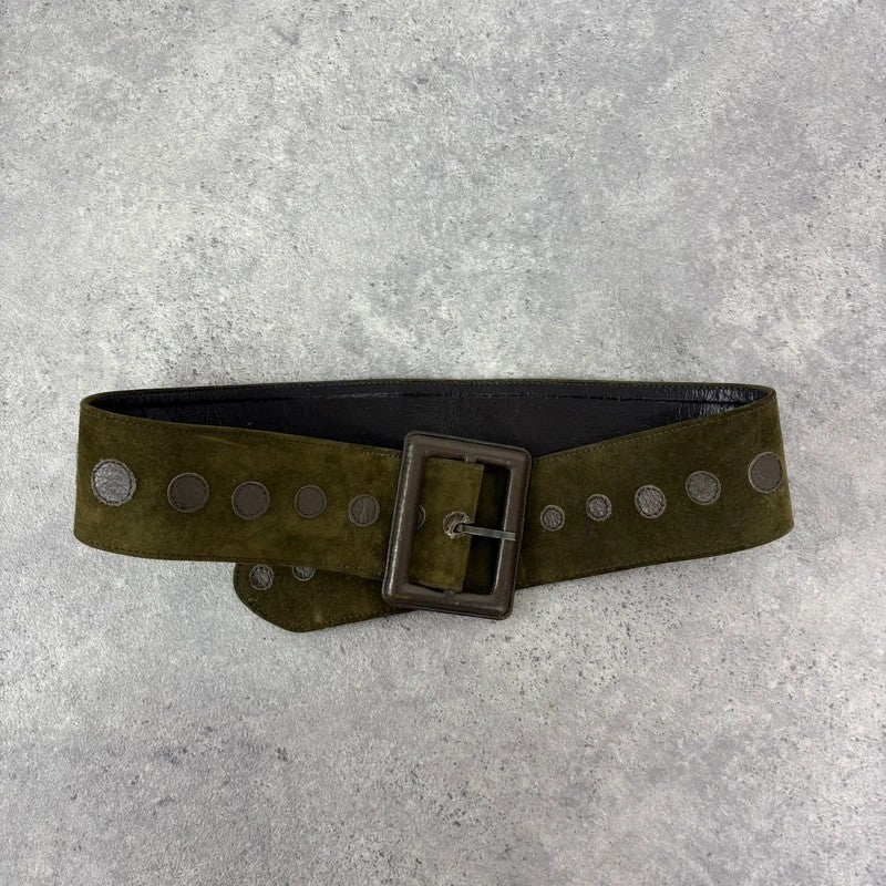 Khaki suede thick leather belt