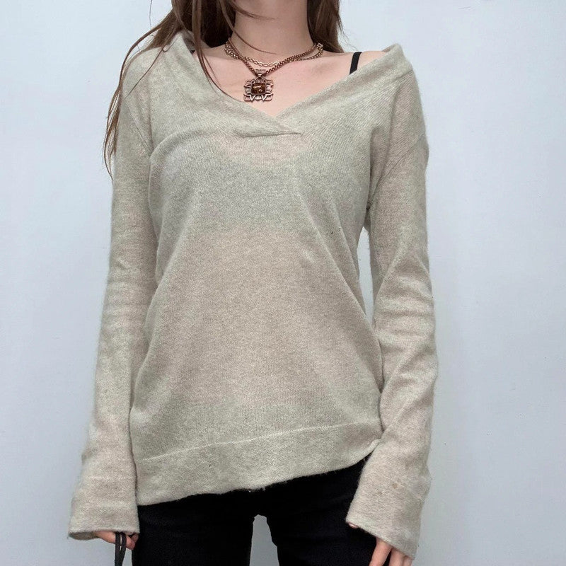 grey slouchy wide neck knitted jumper