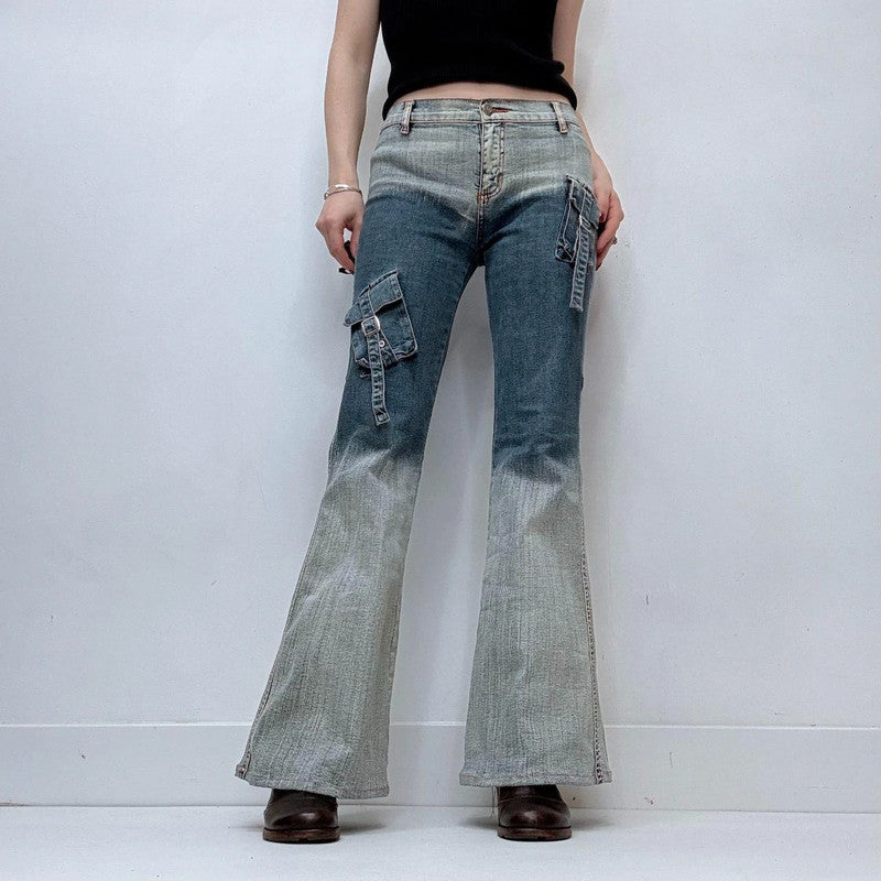 distressed grunge flared cargo jeans