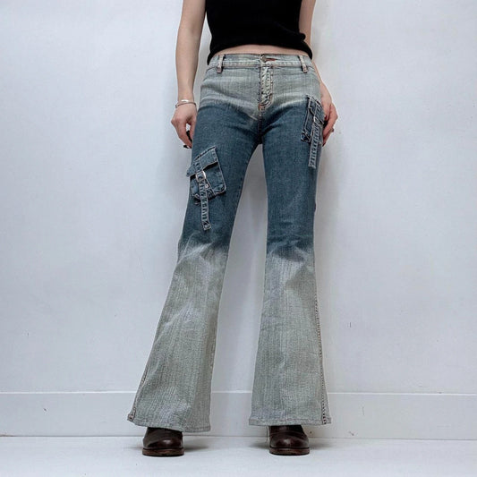 distressed grunge flared cargo jeans