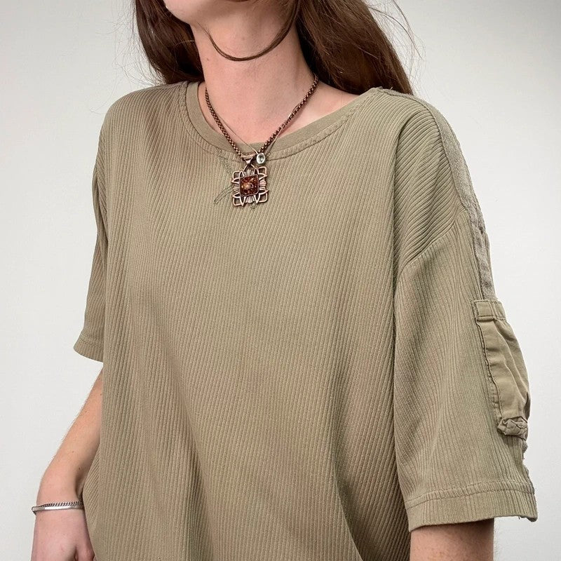 oversized khaki ribbed military t-shirt