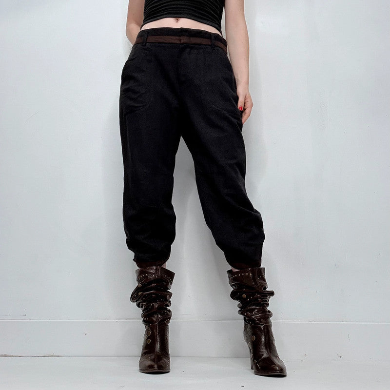 black gathered pleated trousers