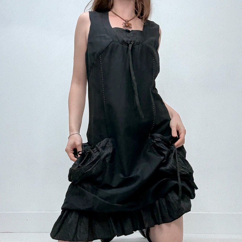 black puff gathered balloon dress