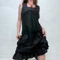 black puff gathered balloon dress