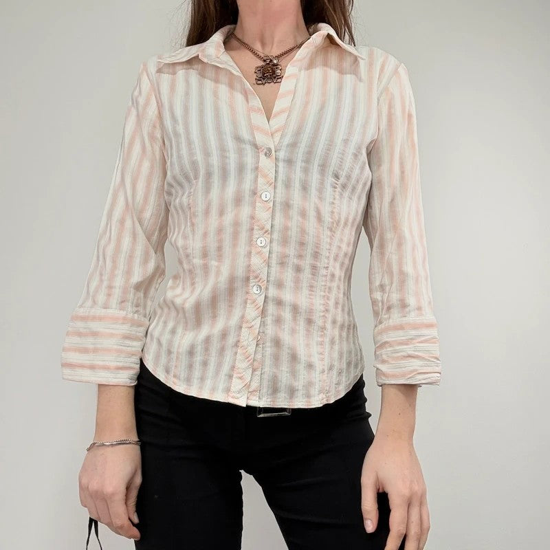 Pink and cream preppy cropped shirt