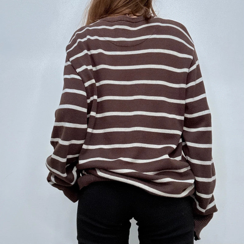 brown striped cotton knitted jumper