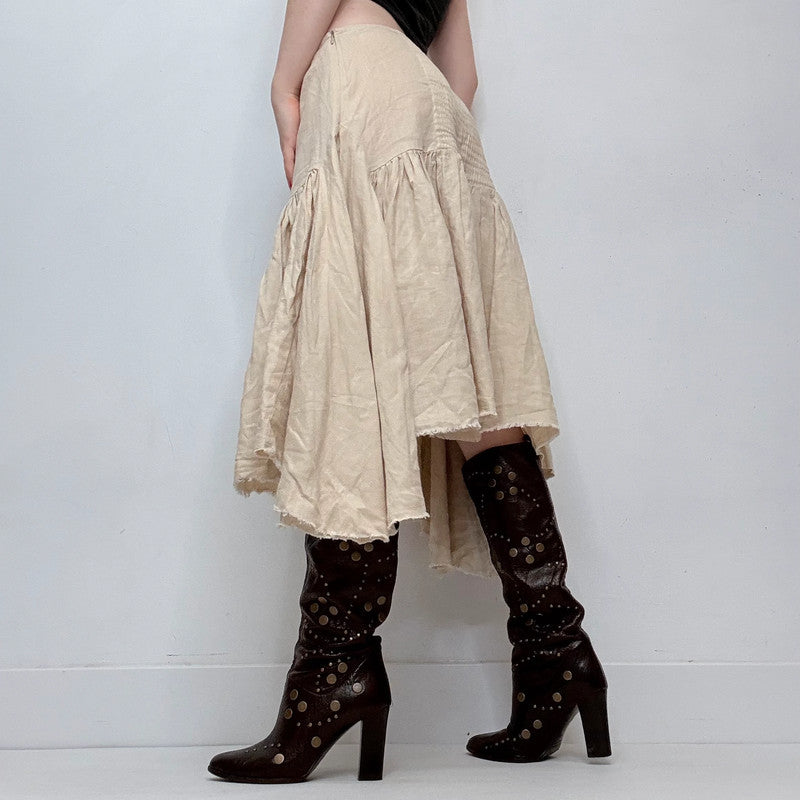 linen pleated gathered skirt