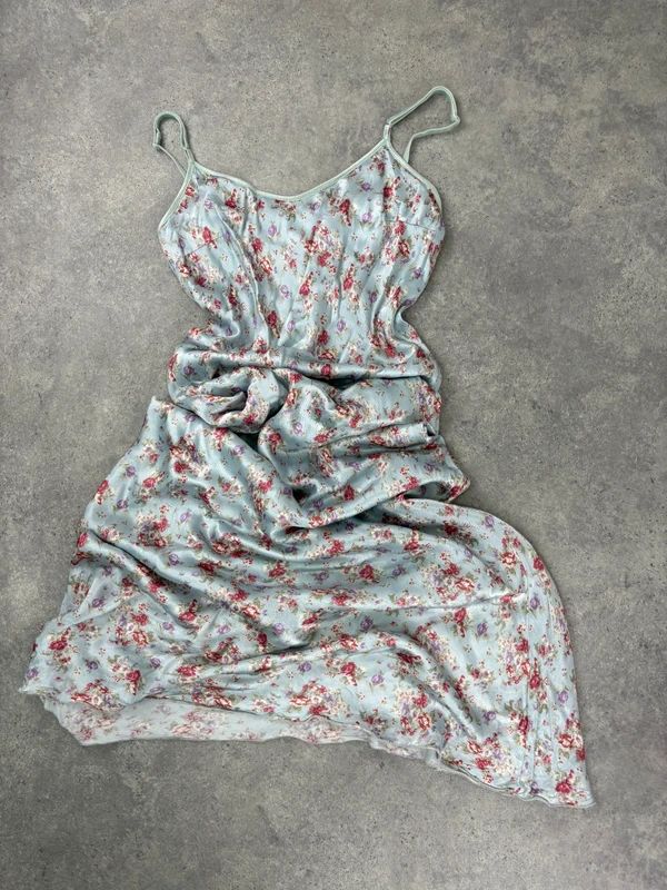 vintage bias cut baby blue floral dress
