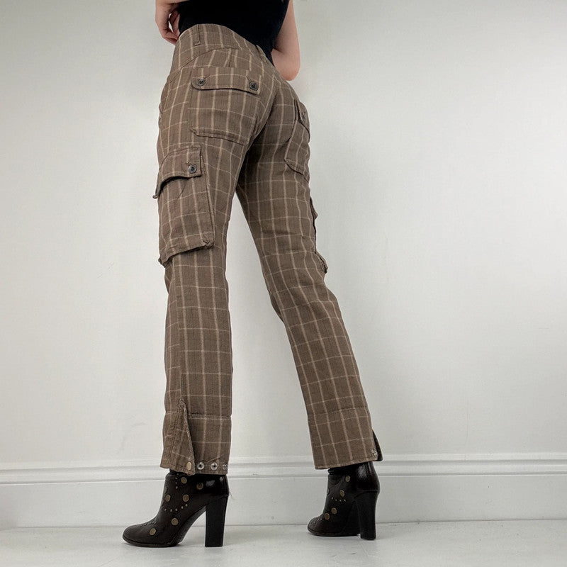 brown tartan Diesel straight leg utility trousers