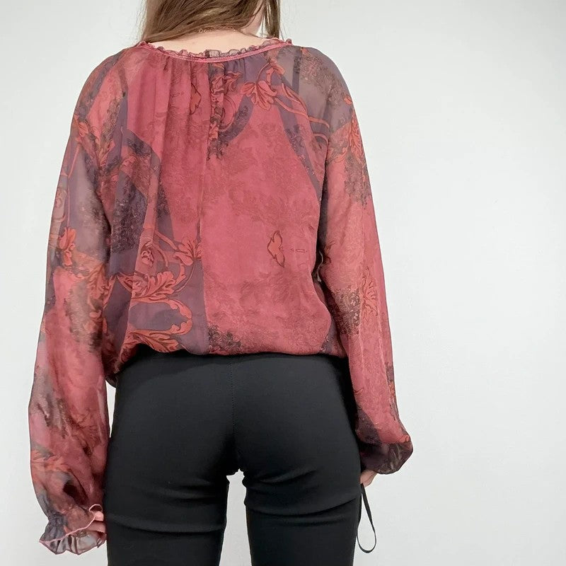 puff slouchy paisley burgundy blouse