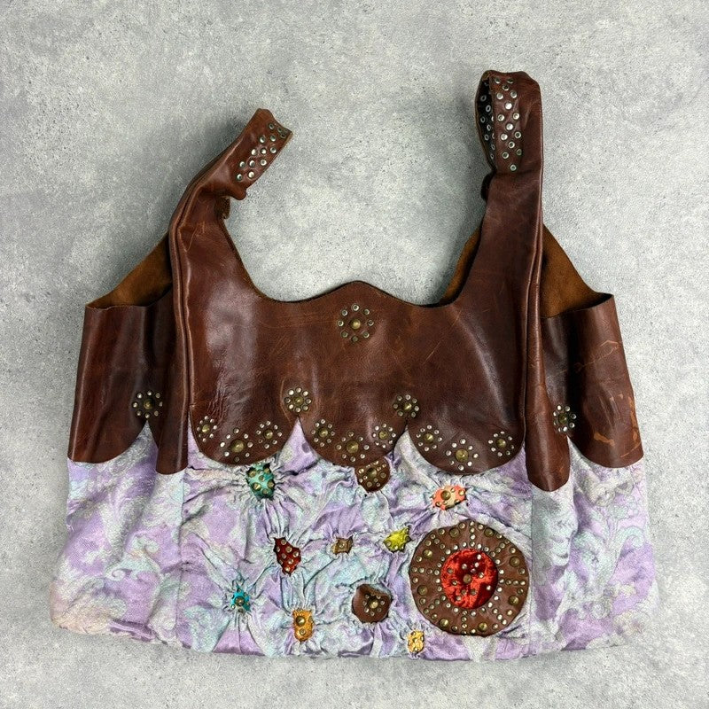 Boho patchwork studded hippy slouchy oversized bag
