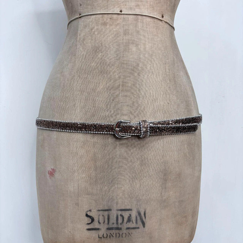 thin silver giltter belt