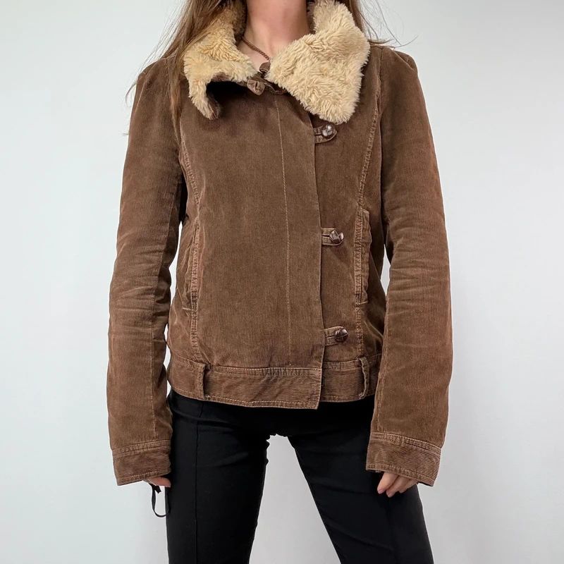 asymmetric brown cord jacket