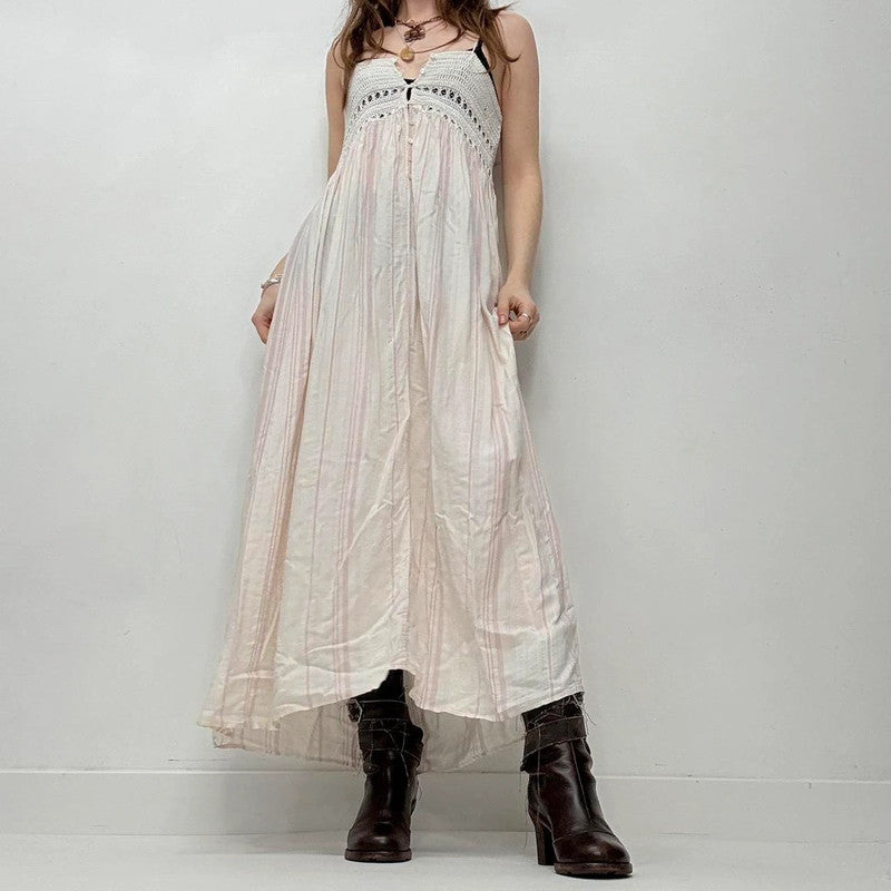 cream pinstripe crochet boho dress