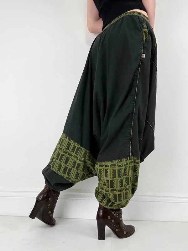 black cotton batwing puff harem trousers