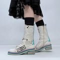 chunky patched cream lace-up margelia boots