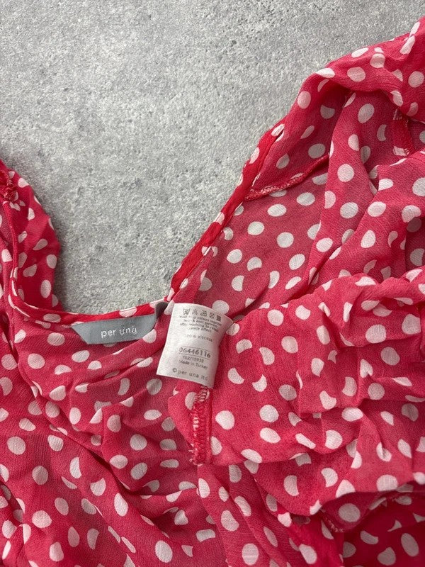 Red polka dot flutter fray blouse with hook and eyes