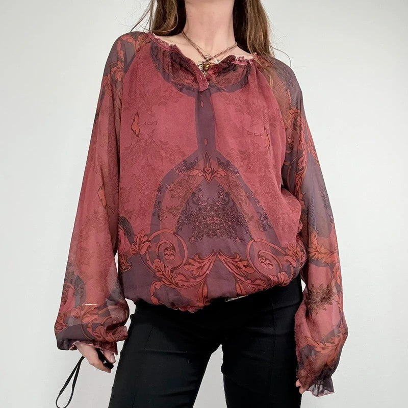 puff slouchy paisley burgundy blouse