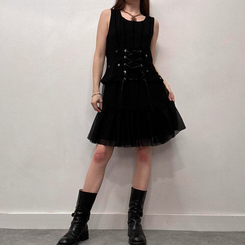 black corset grunge eyelet dress