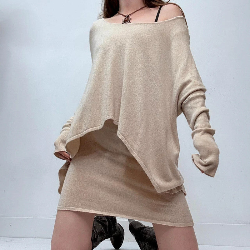 cream draped layered off the shoulder dress