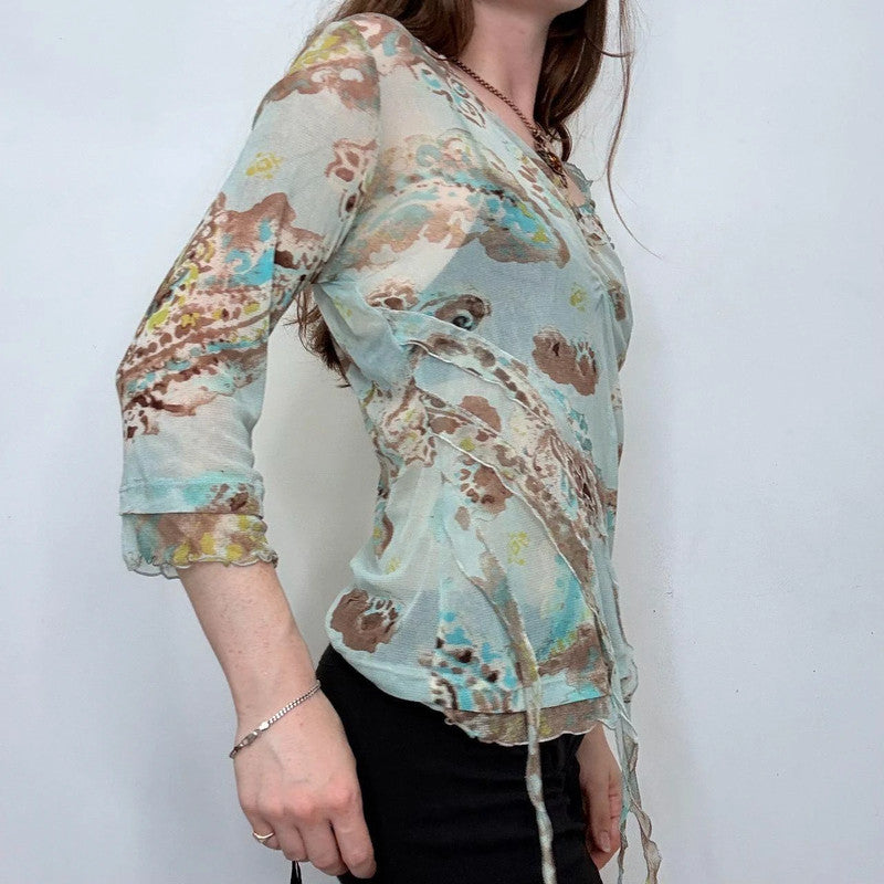 sheer mesh floaty floral top