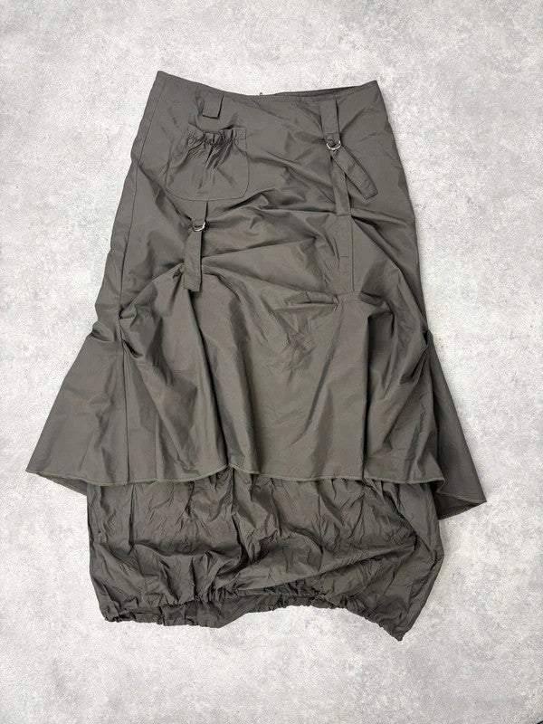 khaki layered tech utility maxi skirt