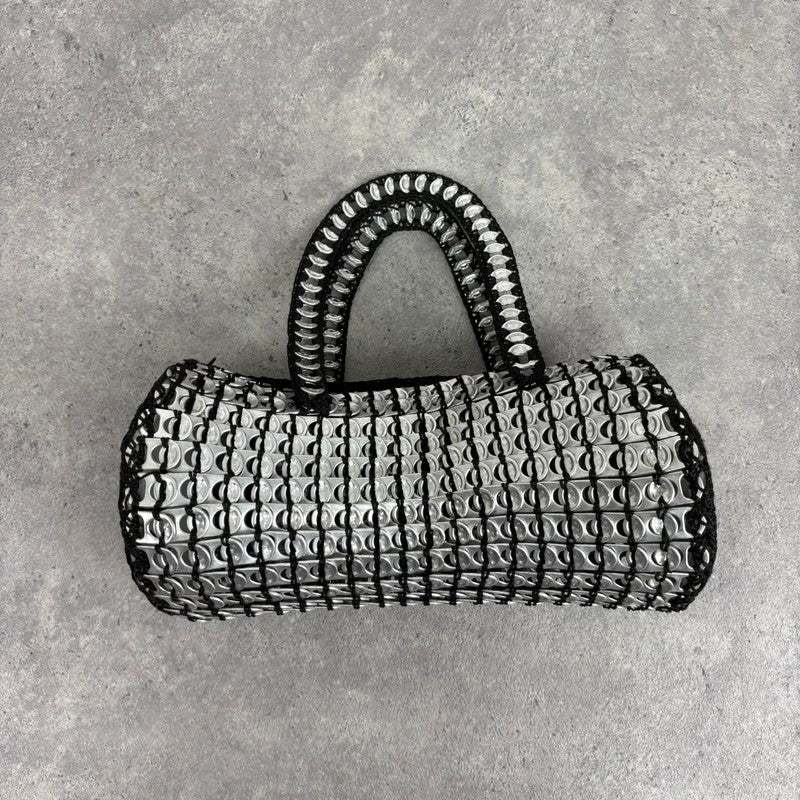 Vintage crochet can tab silver barrel handbag
