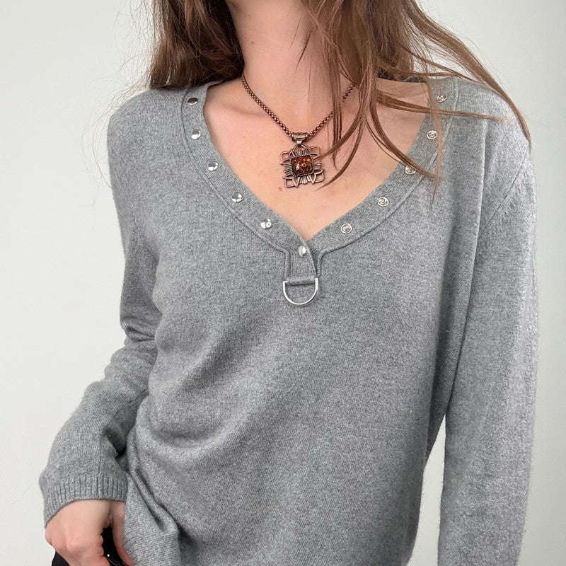 grey cashmere slouchy studded jumper