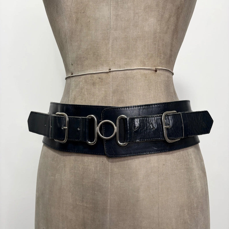 thick black leather buckle belt